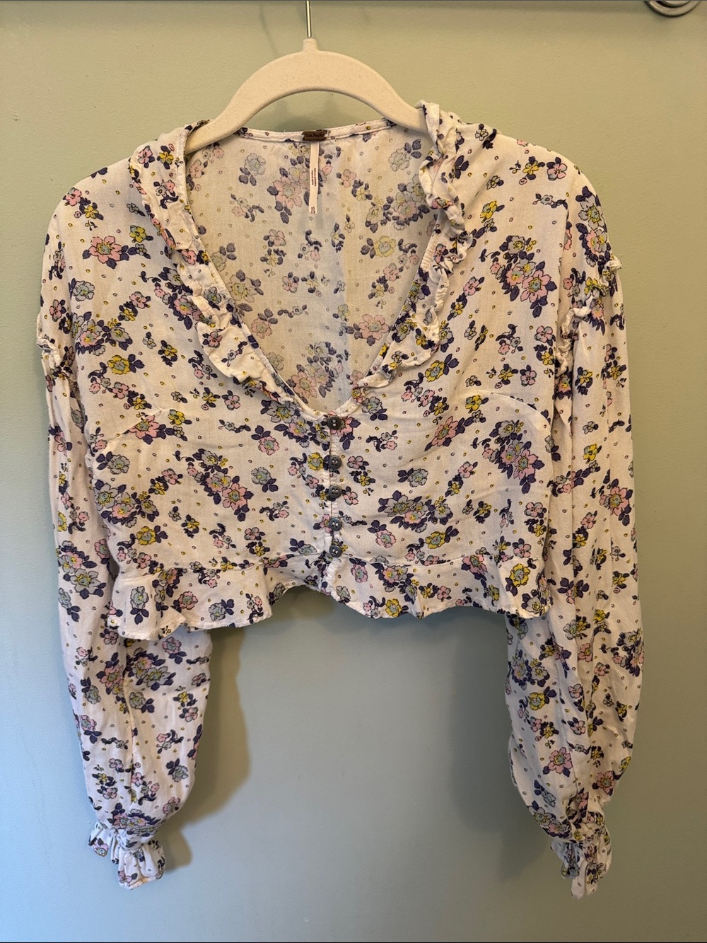 Free People Pastel Floral Ruffle Crop Top